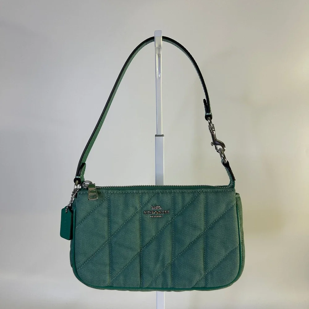 Coach Nolita 19 Green Quilted Denim Wristlet Shoulder Bag Excellent